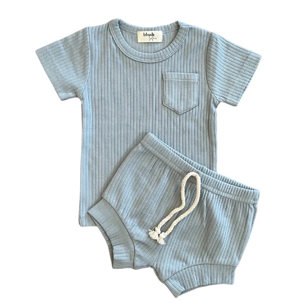 DUSTY BLUE | Ribbed organic baby toddler short set